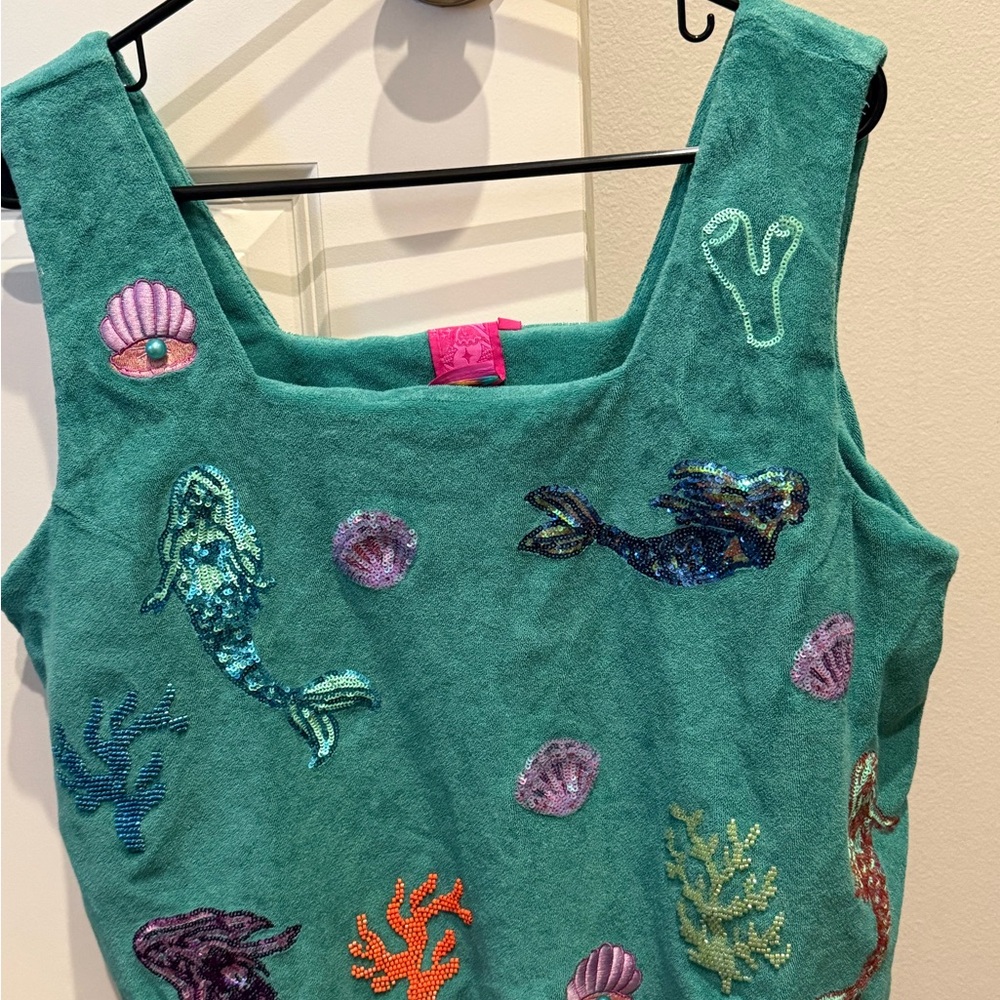 QUEEN OF SPARKLES Teal and Blue Sequin Embellished Top